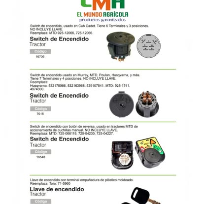 Switches y llaves de encendido CMH para tractor